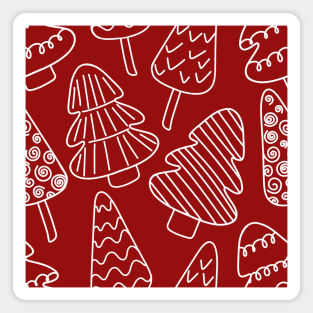 White Outline Chalkboard Christmas Tree Doodle Pattern on Red Background, made by EndlessEmporium Magnet